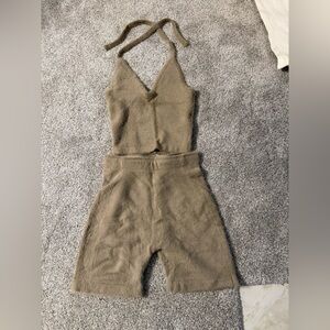 Tan Knit Halter Top and Shorts Set